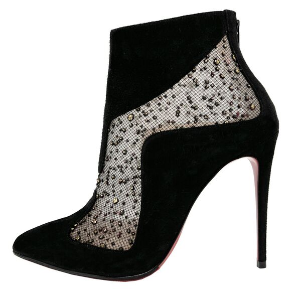 Christian Louboutin Suede & Glitter Mesh Ankle Boots - Size 36 - Picture 1 of 9